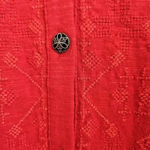 J.Jill Women's Red Embroidered Knit Cotton Button-down Blouse/Tunic Women's M - Picture 5 of 10